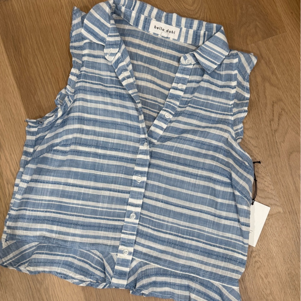 Bella Dahl Blue and White Striped Sleeveless Button-Up Top